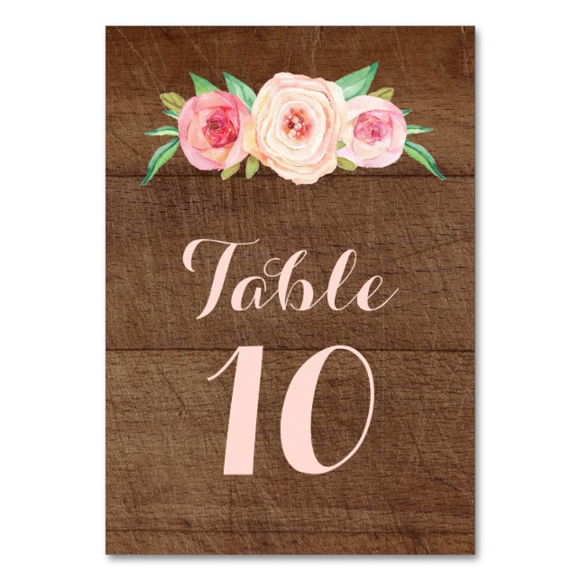 Mariage de bois floral rose vif Cartes Numéro de t (Par défaut)