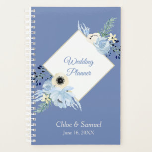 Mariage de cadre floral à aquarelle bleue