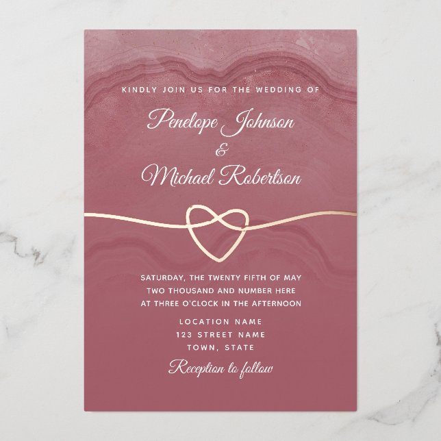 Mariage de calligraphie Dusty Rose Foil Invitation (Recto)