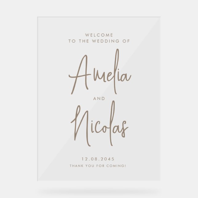 Mariage de calligraphie manuscrite Taupe Bienvenue (Recto)