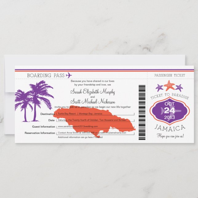 Mariage de carte d'embarquement de la Jamaïque (Devant)