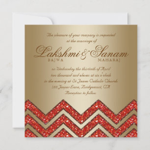 Mariage de Chevron Invitation Sparkle Orange Gold