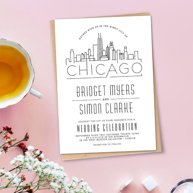 Mariage de Chicago | Invitation Skyline stylisée (Créateur téléchargé)