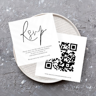 Mariage de code QR de script noir blanc carte RSVP