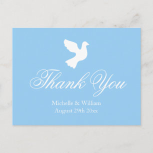 Mariage de colombe bleu clair et blanc merci carte