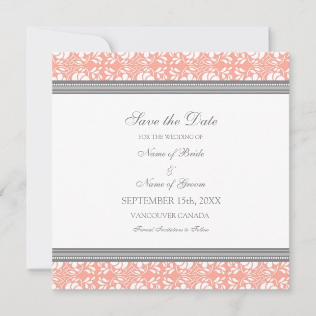 Mariage de corail gris Enregistrer la carte de dat (Devant)
