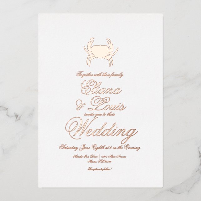 Mariage de crabe de plage Pressing Foil Invitation (Recto)
