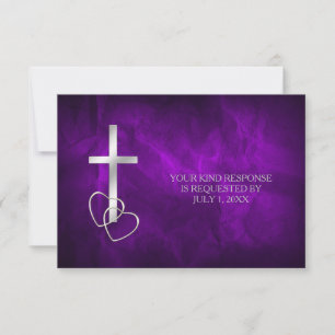 Mariage de croix chrétienne en argent violet RSVP