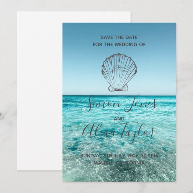 Mariage de destination de plage, save the date (Devant / Derrière)