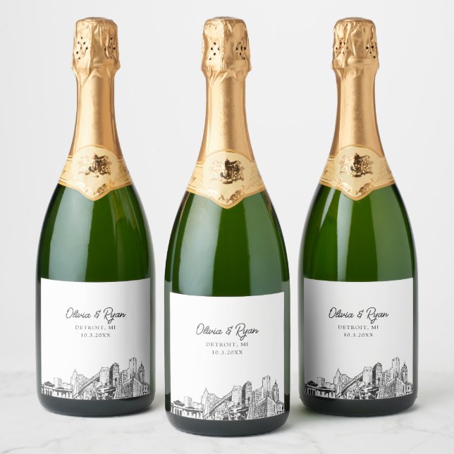 Mariage de Detroit Étiquette de champagne personna (Bouteilles)