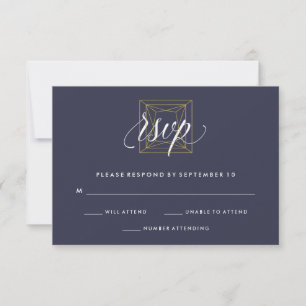 Mariage de diamant géométrique en or RSVP sur bleu