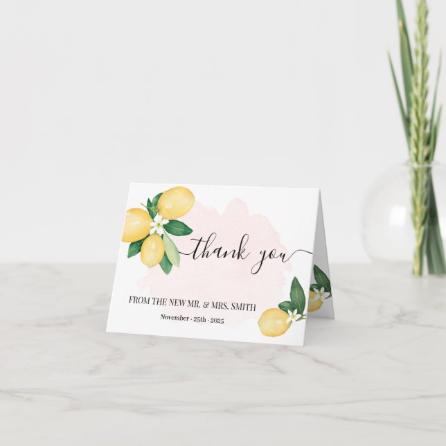 Mariage de douche citron rose carte de remerciemen (Devant)