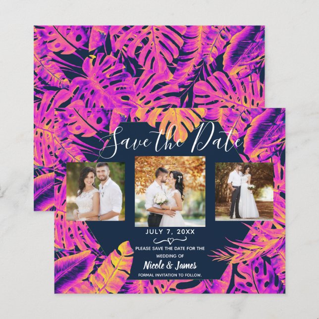 Mariage de Feuilles tropicaux rose orange Enregist (Devant / Derrière)