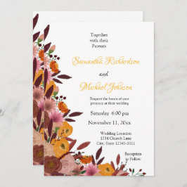 Mariage de fleurs automne Invitation blanche