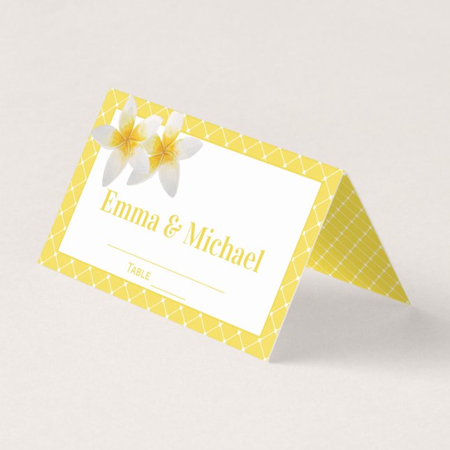 Mariage de fleurs tropicales jaunes Table / Carte  (Devant)