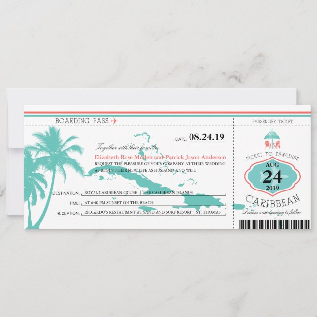 Mariage de la carte d'embarquement des îles des Ca (Devant)