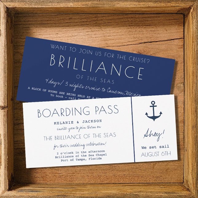 Mariage de la carte d'embarquement nautique du bat (Cruise Ship Nautical Boarding Pass Wedding Invitation)