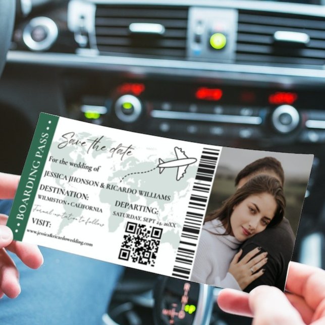 Mariage de la carte d'embarquement verte enregistr (Créateur téléchargé)