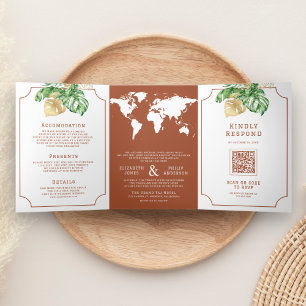Mariage de la carte du monde de Terracotta Feuille
