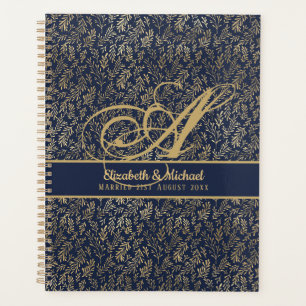Mariage de la feuille d'or bleu de la marine Monog