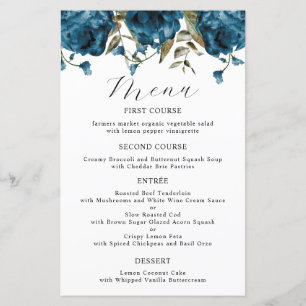 Mariage de la Marine Blue Peony Menu du dîner