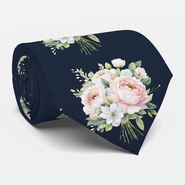 Mariage de la Marine Cravate Pink Peonies (Roulé)