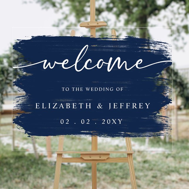 Mariage de la marine moderne - Brush Strots Welcom (Modern Navy Brush Strokes Wedding Welcome Acrylic Sign
)