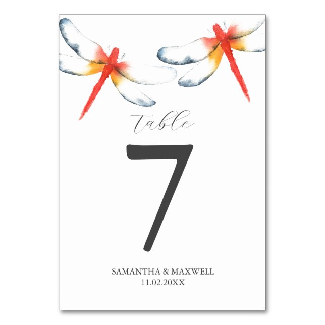 Mariage de libellules rouges Numéro de table (Par défaut)