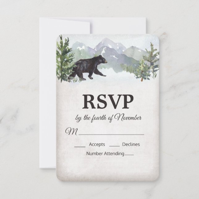 Mariage de l'ours rustique en bois RSVP (Devant)