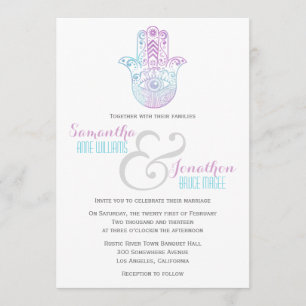 Mariage de main Hamsa Invitation bleue et violette