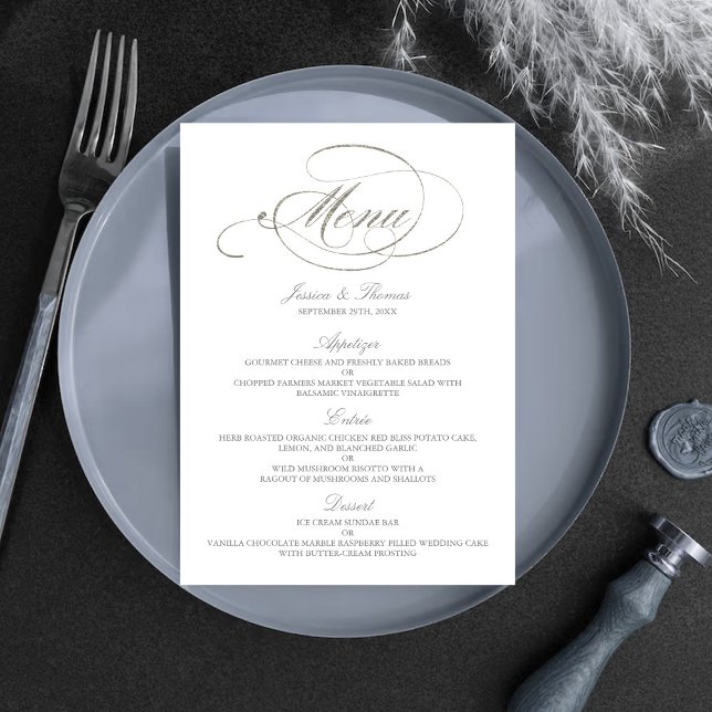 Mariage de menu Chic Faux Argent Modèle (Créateur téléchargé)
