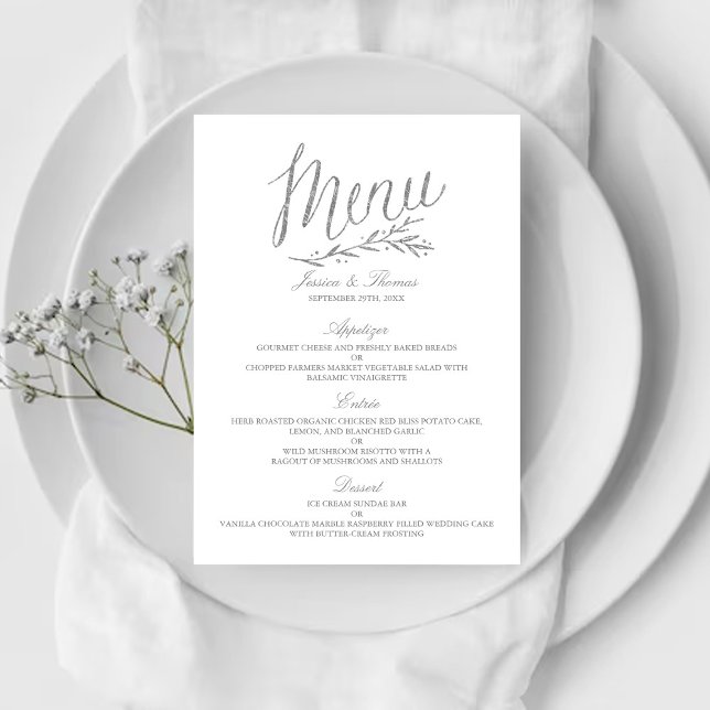 Mariage de menu Chic Faux Argent Modèle (Créateur téléchargé)