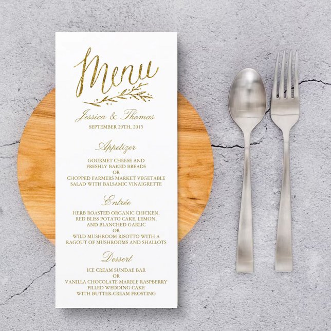 Mariage de menu Chic Faux Gold Foil Modèle (Créateur téléchargé)