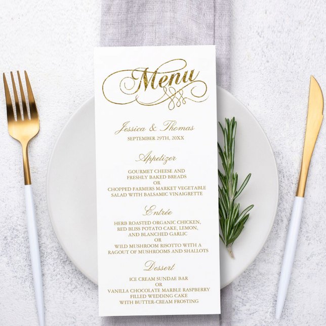Mariage de menu Chic Faux Gold Foil Modèle (Créateur téléchargé)