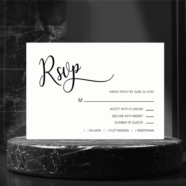 Mariage de menu RSVP moderne noir et blanc (Créateur téléchargé)