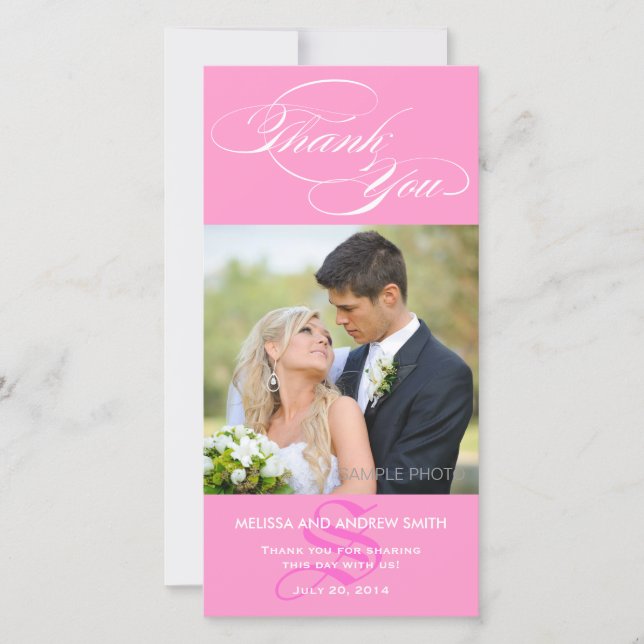 Mariage de MERCI CARTE PHOTO PINK INITIAL SCRIPT (Devant)