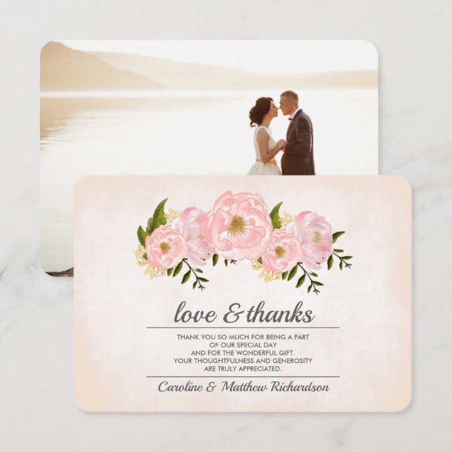 Mariage de Merci de Carte photo rose pâle (Devant / Derrière)