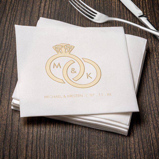 Mariage de monogramme à anneaux de diamant (Diamond Ring Monogram Wedding Foil Napkins
)
