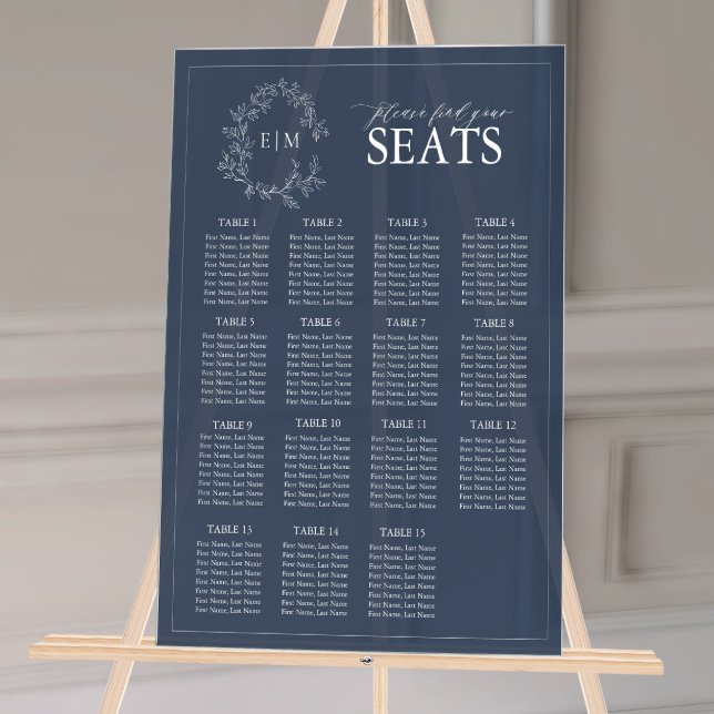 Mariage de Monogramme de la Marine Blue Leafy Cres (Wedding Seating Chart!
)