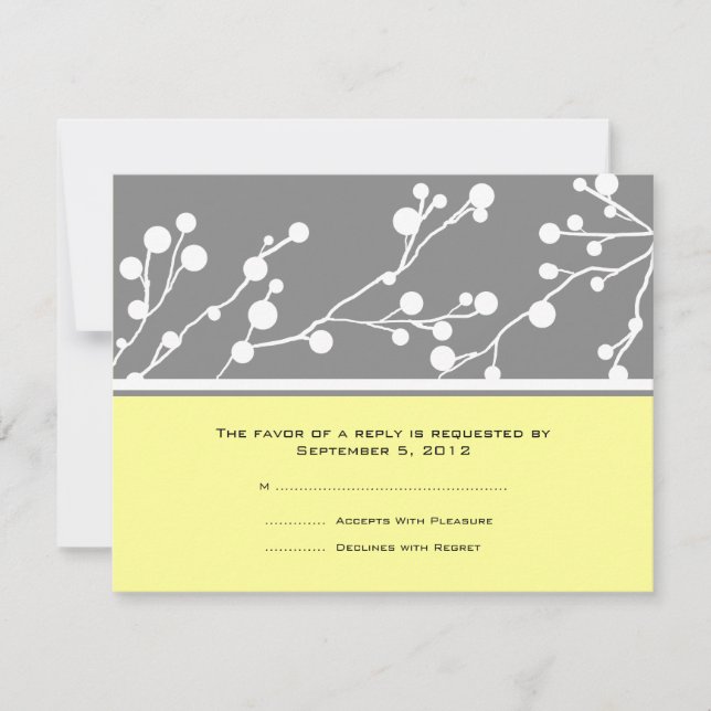 Mariage de monogramme floral gris et jaune RSVP (Devant)
