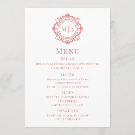 Mariage de Monogramme Floral Orné Menu Rose Gold