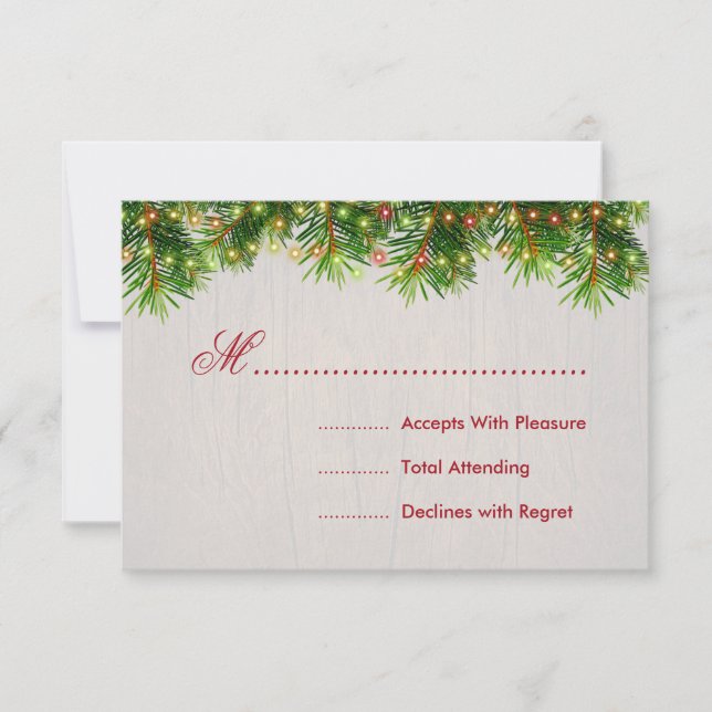 Mariage de Noël rustique RSVP Arbre Lumières & Rub (Devant)