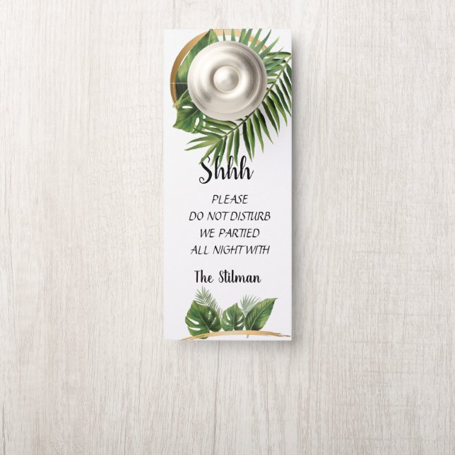 Mariage de palme tropicale Affichette de porte de  (Sur le bouton)