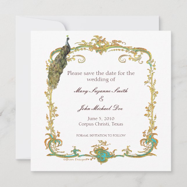 Mariage de paon Enregistrer la date Invitation (Devant)