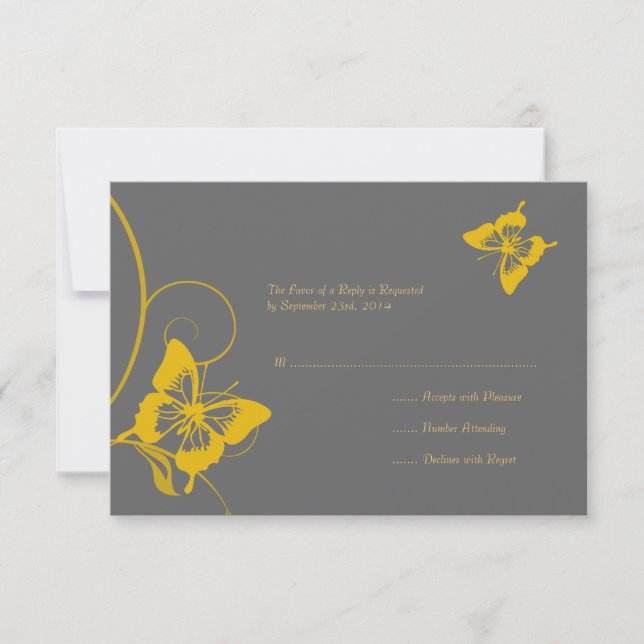 Mariage de papillon gris et jaune RSVP (Devant)