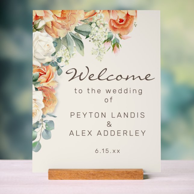 Mariage de pêche blanc floral Eucalyptus Bienvenue (Neutre)