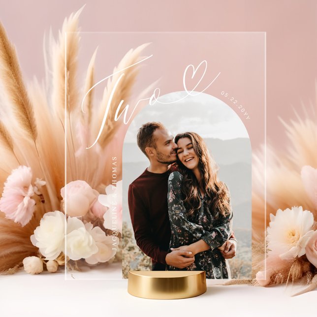 Mariage de photos du coeur du script Numéro de tab (Script Heart Photo Wedding Table Number One Acrylic Sign)