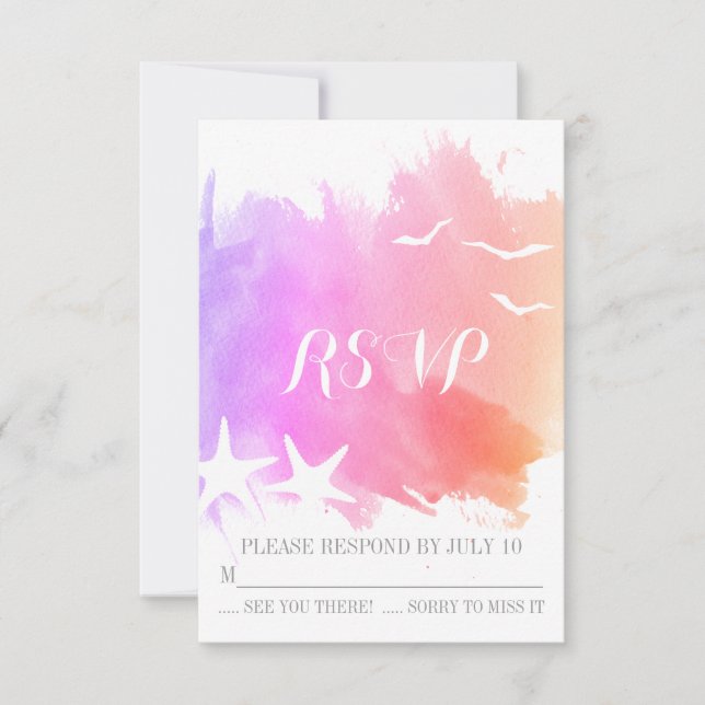 Mariage de plage rose violet d'étoile de mer RSVP (Devant)