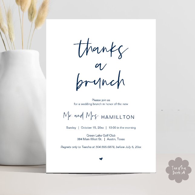 Mariage de poste Brunch, Merci une invitation Brun (Post wedding Brunch, Thanks a Brunch Invitation card PDF in Navy Blue)