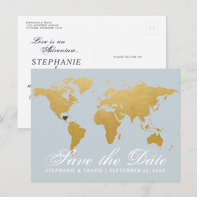 Mariage de Rêve à l'Étranger Carte du Monde Save t (Devant / Derrière)